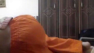Pakistani Pathan Girl in Orange Shalwar Showing Her Ass
