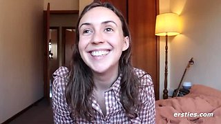 Olive Gee - Cute Australian Brunette Fingers Her Hairy Wet Pussy in Solo Masturbation
