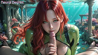 Big-Tits Redhead Flaunts Massive Boobs in Animated Ocean Depths Encounter: Deep Throat Blow