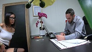 Hot small tits Asian teen got new job and fucked herself in the office