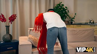 Vip4k. russian promiscuous dark haired is having Double Penetration joy in front of her hubby