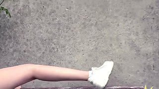 Pulled cute blondie cocksucking outdoor