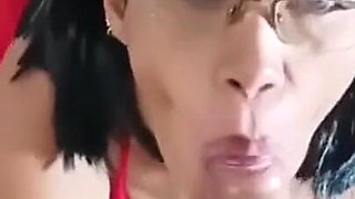 What Delicious Blowjobs and Cumshots in My Horny Stepmother's Mouth, She Swallows All My Semen.