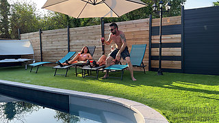 Marie and Lucas Lumacarie Fuck with Adelie by the Pool