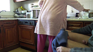 CFNM - Horny MILF Swallows His Cum After Masturbating