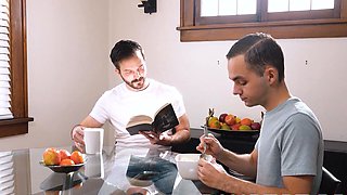 Stepdad eats twink stepson ass for breakfast