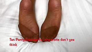 Mrs Mature Feet Wearing Her Old Tan Pantyhose