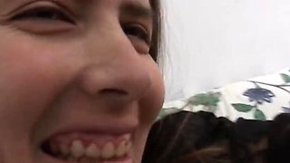 Amateur Brunette Gives Blowjob and Takes Facial Cum on Face