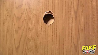 Fake hostel - a gloryhole appears before squirting climaxes in naughty 3some!!!