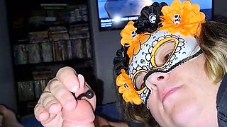 Blonde BBW Sounds Her Cock While Giving a Blowjob