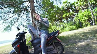 Public Solo Anal - Massive Gape, Prolapse, Squirt on Motor Scooter
