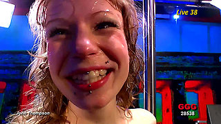 Blonde Gets Face Fucked by Multiple Guys and Covered in Cum