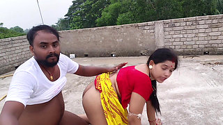 Beautiful Indian Village Aunty Hot Romance Big Boobs Press and Pussy Fucking on the Roof Over