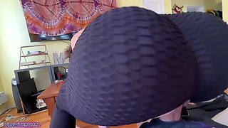 Stepmom with Huge Ass Swallows Dick in Ripped Yoga Pants - Best Friends Amateur MILF Blowjob