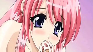 Wide eyed anime teen sucking dick