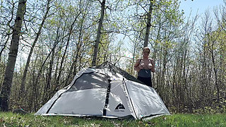 Setting Up Camp while Flashing and Teasing Outdoors