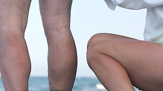 Joke! an Exhibitionist with a Bare Ass Met a Stranger Nymphomaniac on the Beach!