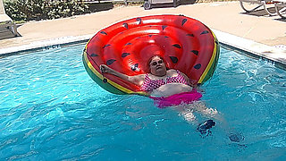 Short Video of BBW Nurse Vicki Floating on Her Huge Watermelon
