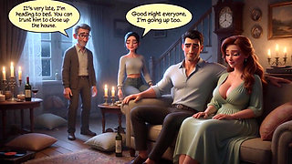 A Taboo New Year Passion Ignites Between Close Friends in the Moonlit Backyard (ai Generated)