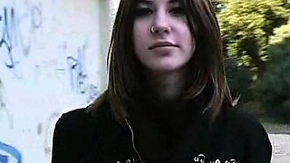 Small titted brunette teen fingering on the bed