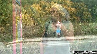 Old granny is picked up and pussy fucked