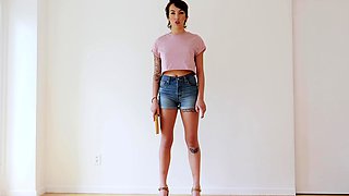 Small titted teen amateur loves riding a big cock on couch