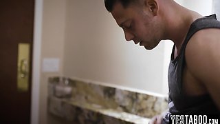 Tiny redhead babe fucks hung stud in bar