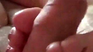 Real Homemade Mature Footjob with Lots of Cum on MILF Feet & Arches