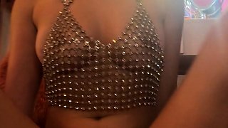 Blonde tight pussy babe solo toy fun in glamour masturbation