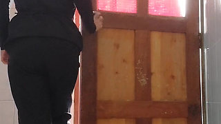 Camera in public bathroom records big ass urinating