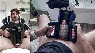 His FIRST TIME putting his big, uncut dick into his XT5 Auto Stroker Toy till he CUMS - TOY REVIEW