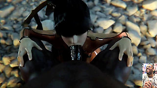 Eve Deepthroating BBC, Chun-li Deepthroating a Hard Cock While Mai Sucks on His Balls