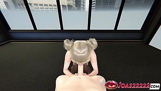 3D Hentai: Horny Office Risa Two Hands Handjob, Sloppy Blowjob and Glory Hole Deepthroat Cumshot