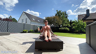 Hot milf pampers her sexy body on the terrace and oils herself