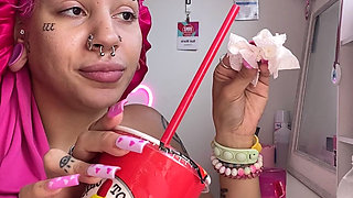 Sploshing Food Facestuffing Overeating Mukbang Eating Hot Food Chicken Sauce Messy Long Nail Fetish Asmr Crunchy Spicy Eating Ch
