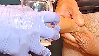 Horny Wife Latex Glove Foreskin Exam and Penis Massage with Cumplay
