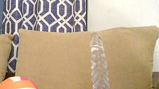Riding huge dildo