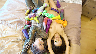 Crazy Anal Toy Destruction Screaming Lesbians Gape Wide in Rainbow Fishnets