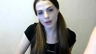 Slim Russian teen in stockings enjoys a big cock on webcam