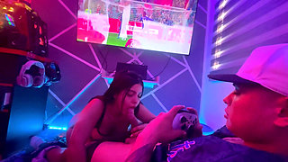 I'm playing a video game while I'm getting a blowjob from my stepsister
