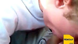 Sucking my buddy's cock in the car, he cums in my mouth - am