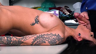 Petite MYLF with tattoos gets punished for stealing