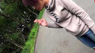 Racy hitchhiker WowLara fucked in the forest