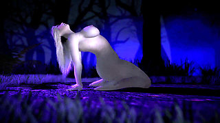 Blonde chick riding dildo in the forest : 3D Porn