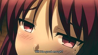 Hentai - Hot redhead girl with big tits sucks a fat guy's big cock and then gets fucked