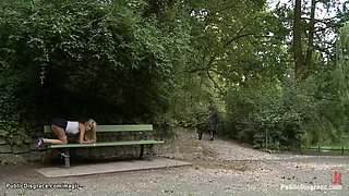 Blond gagged and bound in public