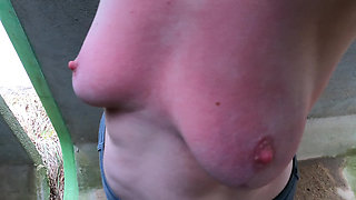 Slapping Her Naked Tits in the Tunel