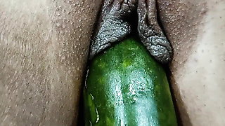 Desi Village Housewife inserting Large Cucumber in Her Pussy Ends in Creampie