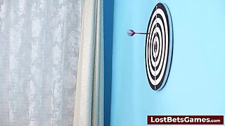 Lesbian Strip Darts Game Night with Sandra Sweet & Bella Angel - Big Tits Reveal