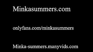 Big dick Tgirl Minka Summers shows panty bulge and huge cock cum on Wednesday dress